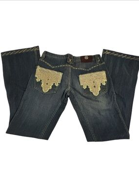Y2K Antik Denim whipstitch bootcut jeans embroidered back pockets women’s sz 28